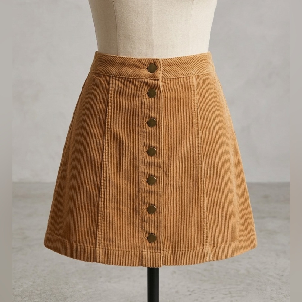 Charlotte Russe Brown Corduroy Button Front A-Line Mini Skirt Small
